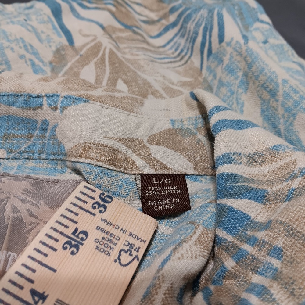 Margaritaville Hawaiian Shirt Mens Silk Linen Button Up Large Blue Palms - Picture 6 of 7